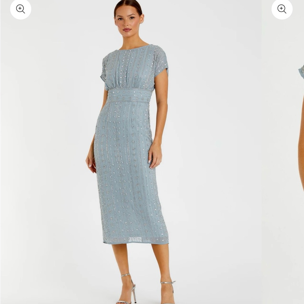 Mac Duggal Light Blue Embellished Midi Dress cap sleeve
